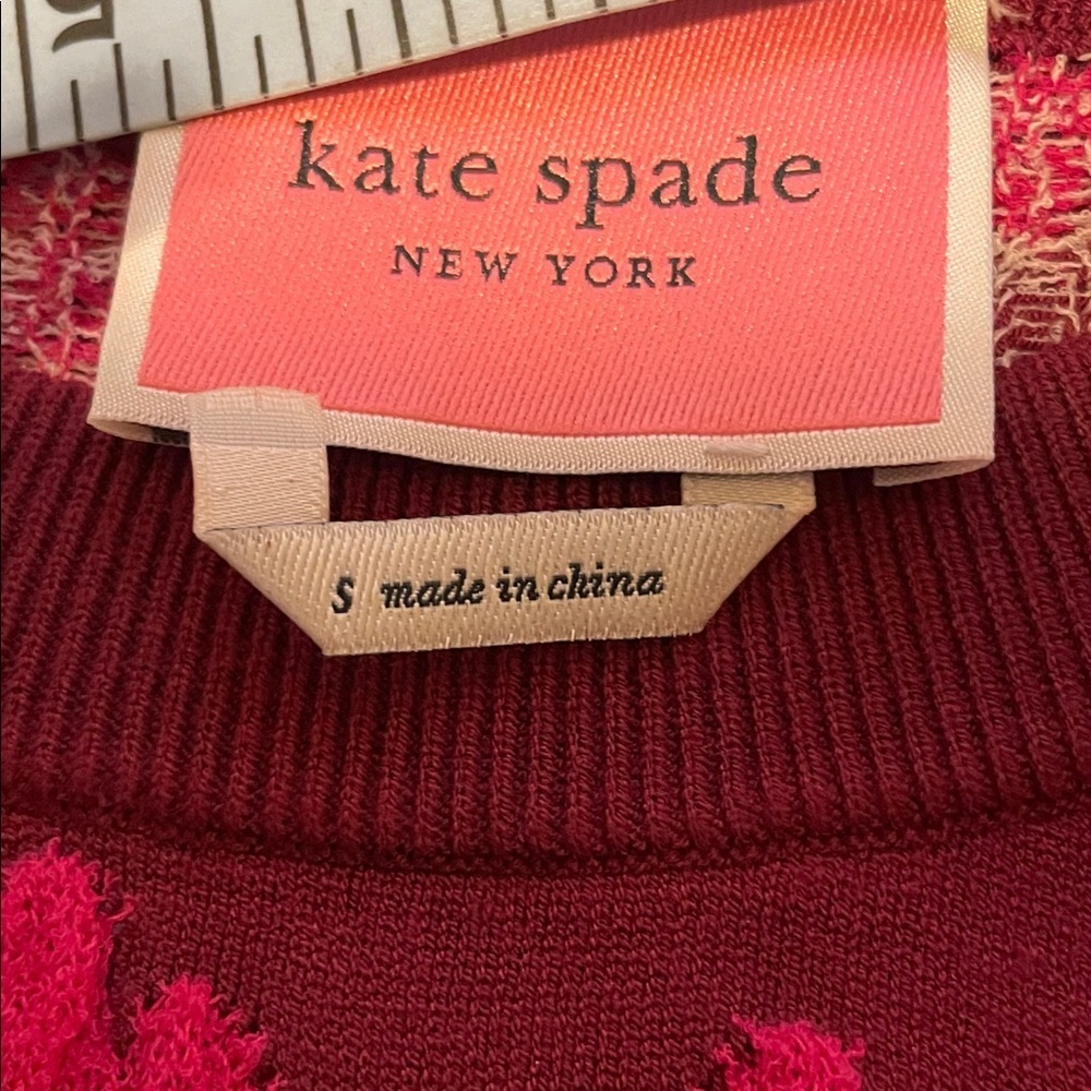 Kate Spade NY Mainline Marker Maroon with Pink Floral Puff Design Sweater - Picture 11 of 11